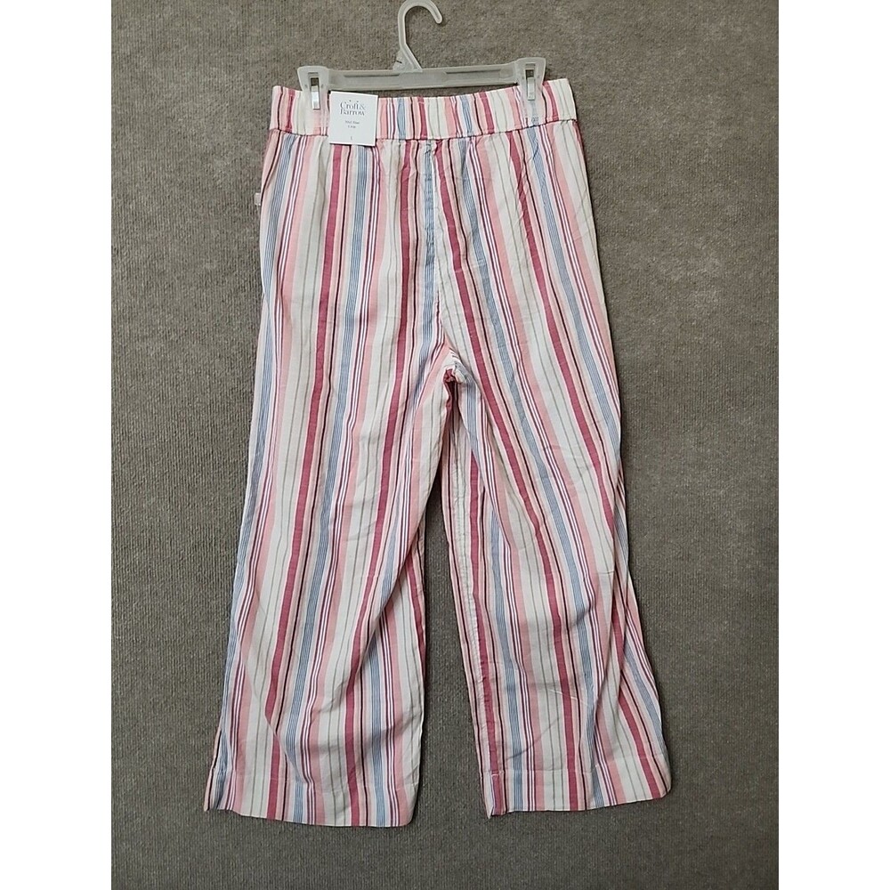 Croft Barrow Button Hem Pull-On Cropped Pants Womens S Pink Striped Beach NEW - Picture 5 of 10